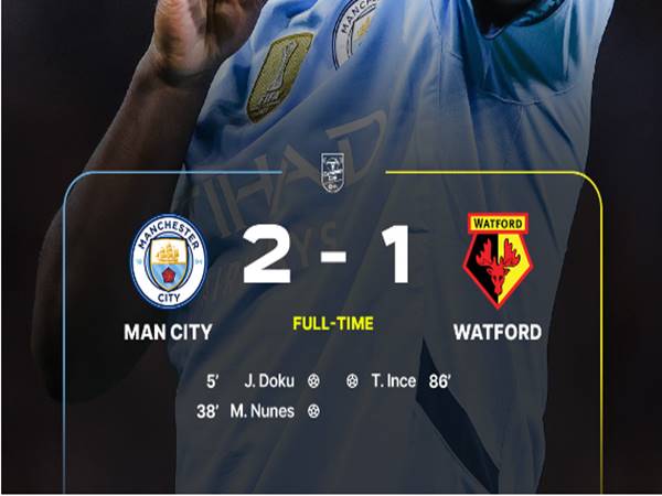 Kết quả Man City vs Watford: Man xanh thắng nhọc